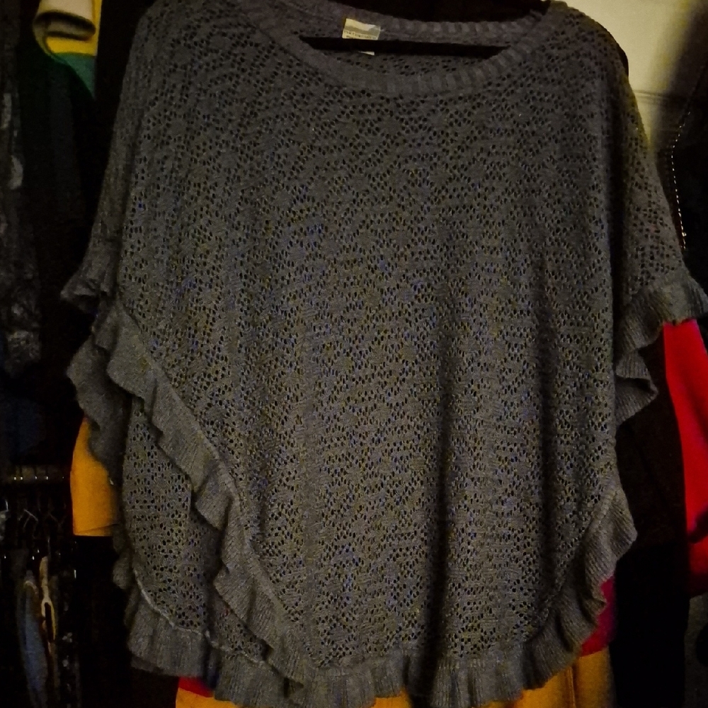 Charcoal Grey Ruffled Poncho Sweater
